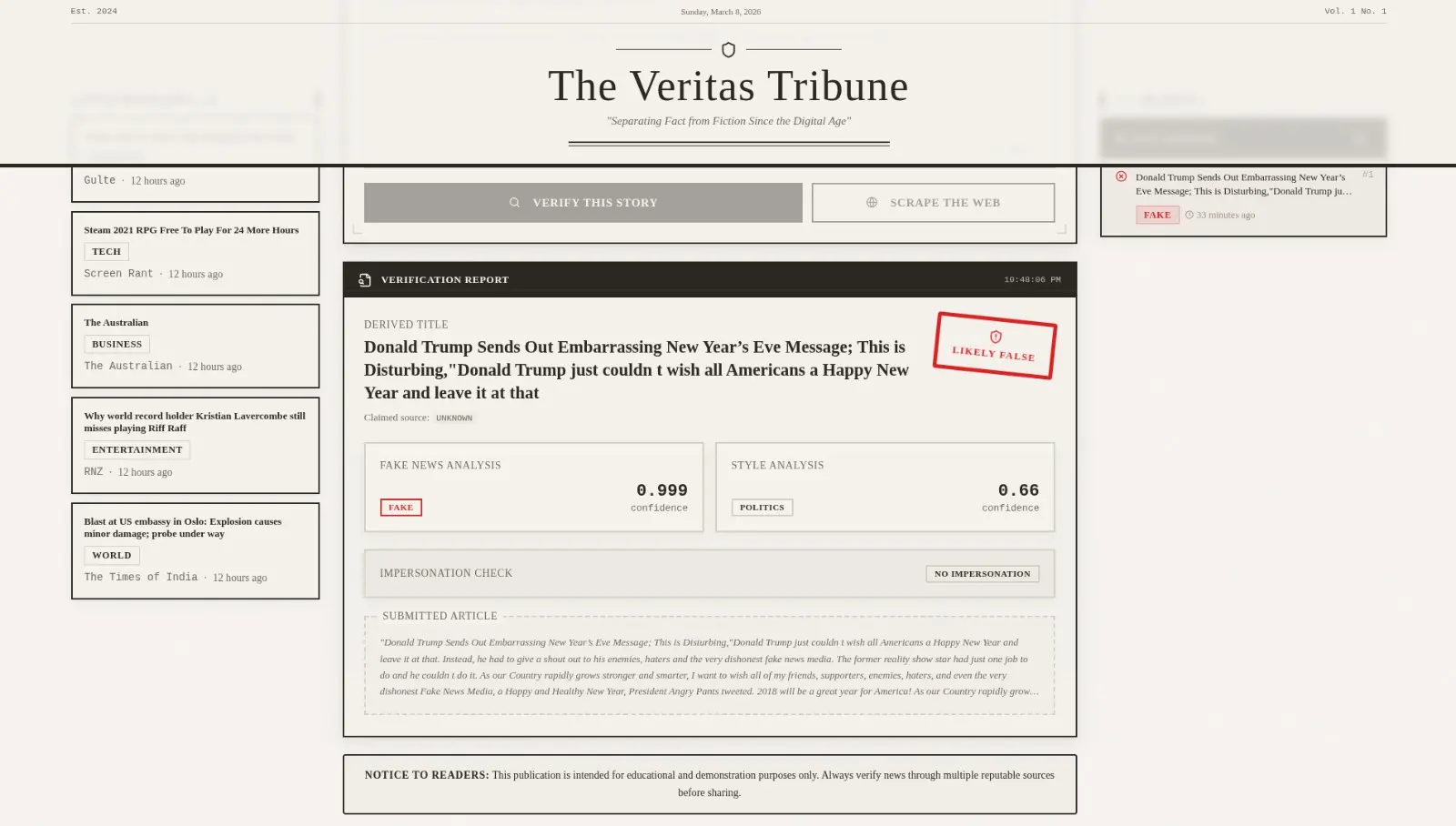Veritas Tribune website preview image